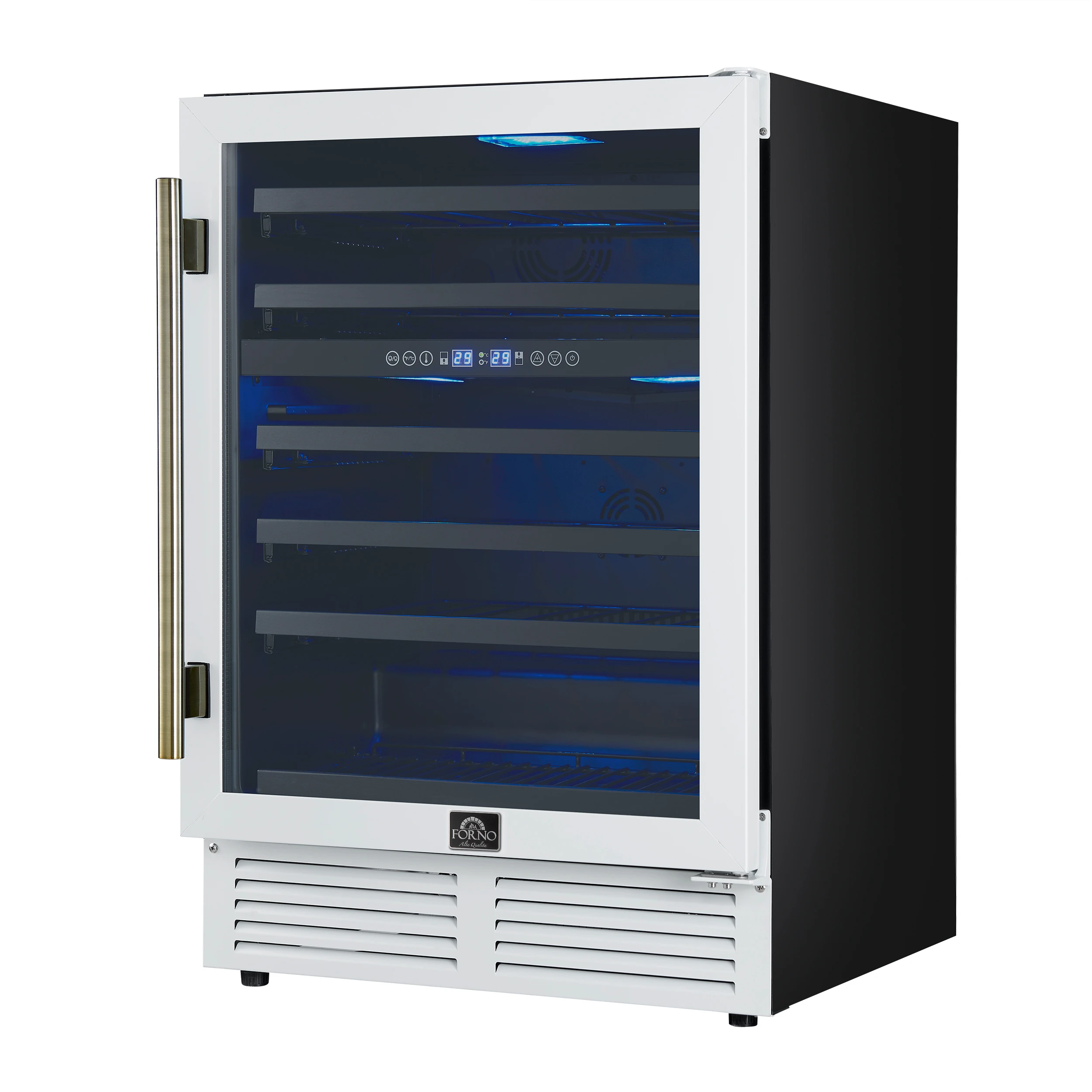Bacchino 24 Inch Wine Cooler, with Antique Brass Handles, with LED Lighting, Triple Glass Door, 51 Bottle Capacity, Built-In or Freestanding FWCDR663424WHT