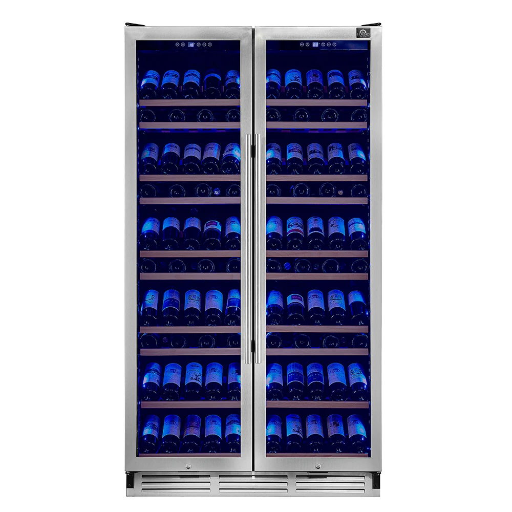 Vernazza 40-Inch Side-by-Side Dual Zone Wine Cellar, 25.07 cu.ft Capacity, , Temperature Control, UV-Protected Glass Door, Wooden Shelves FWCDR664240S