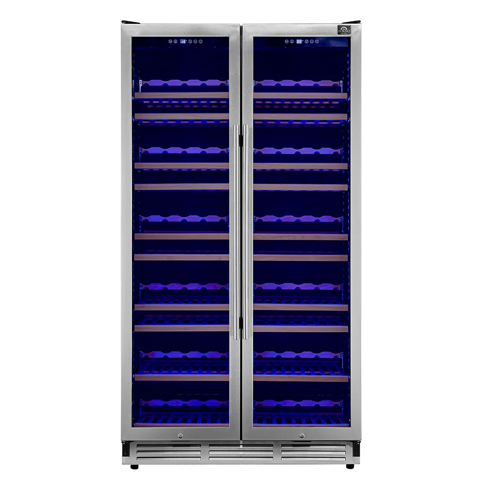 Vernazza 40-Inch Side-by-Side Dual Zone Wine Cellar, 25.07 cu.ft Capacity, , Temperature Control, UV-Protected Glass Door, Wooden Shelves FWCDR664240S