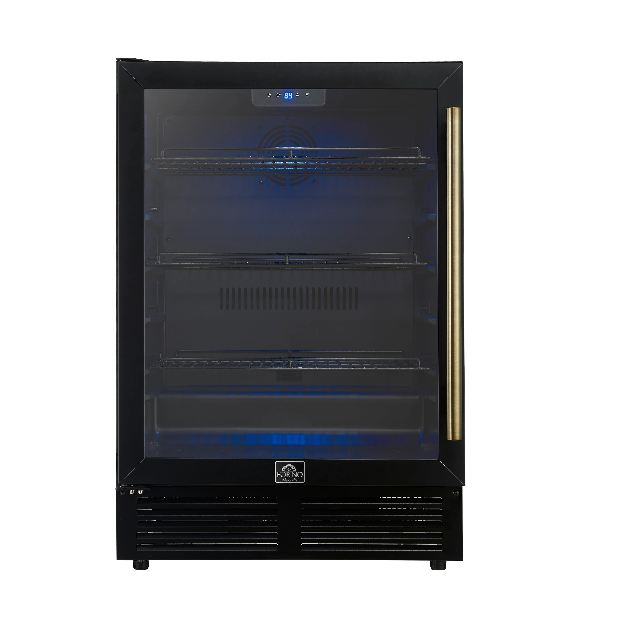 Frescolino 24 Inch Beverage Cooler, with Antique Brass Handles, with LED Lighting, Triple Glass Door, 188 Can Capacity, Built-In or Freestanding FWCDR666524BLK