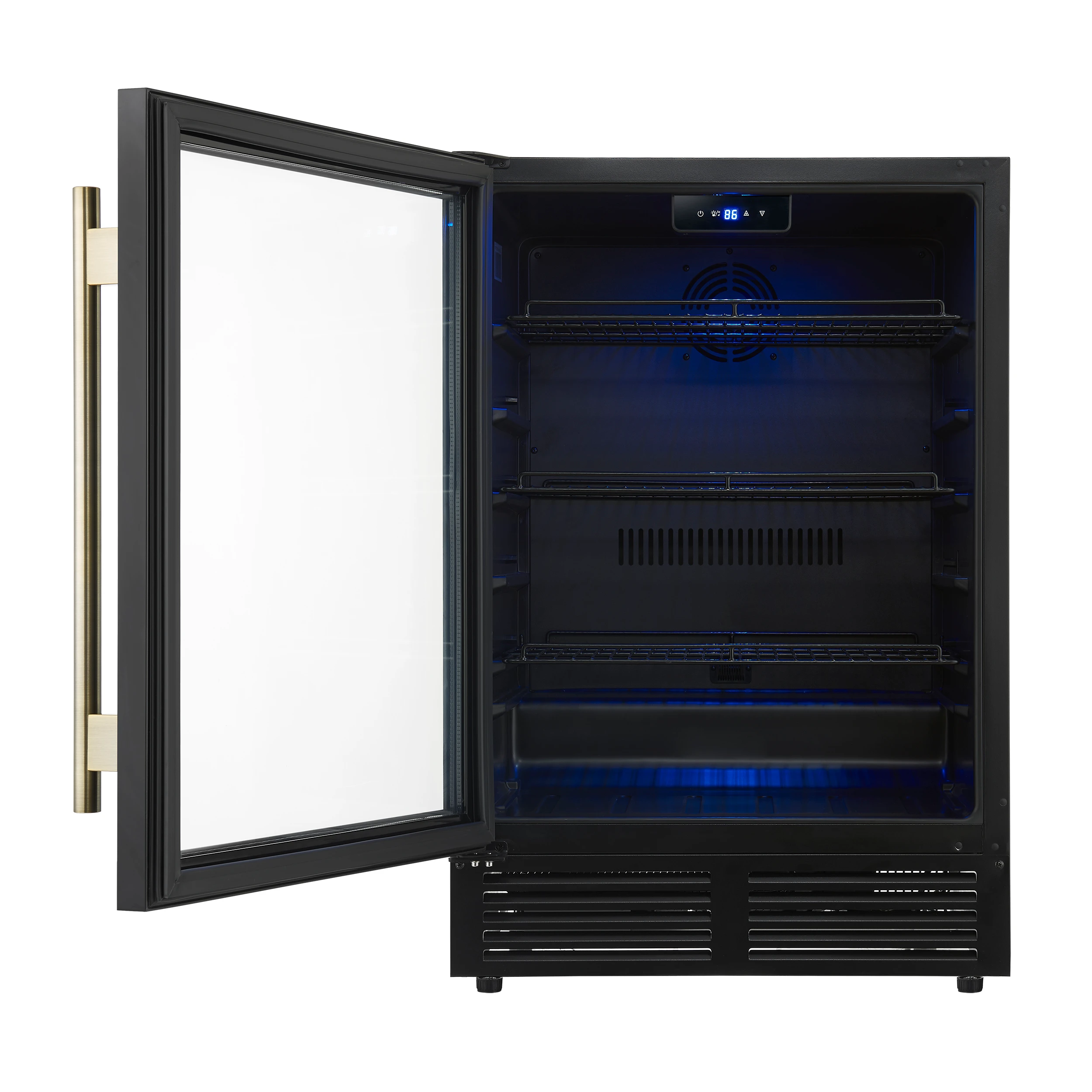 Frescolino 24 Inch Beverage Cooler, with Antique Brass Handles, with LED Lighting, Triple Glass Door, 188 Can Capacity, Built-In or Freestanding FWCDR666524BLK