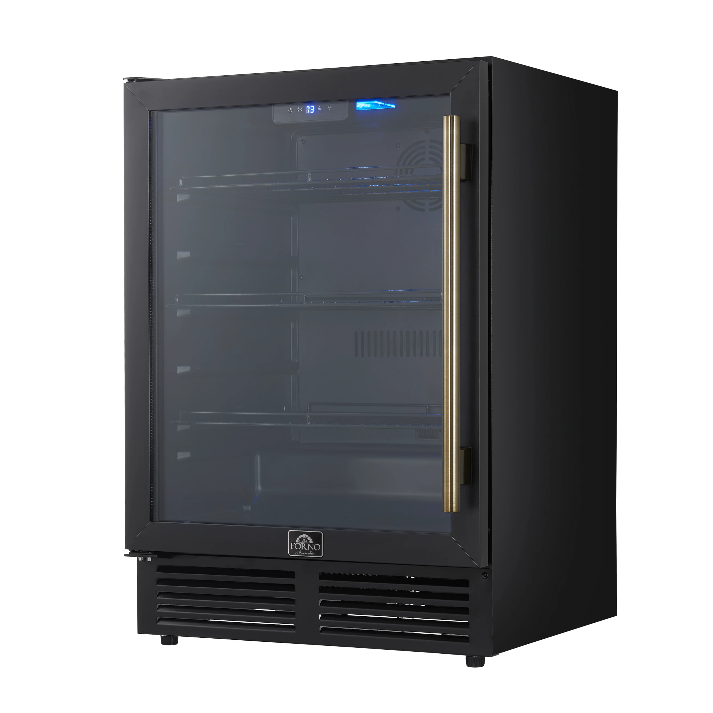 Frescolino 24 Inch Beverage Cooler, with Antique Brass Handles, with LED Lighting, Triple Glass Door, 188 Can Capacity, Built-In or Freestanding FWCDR666524BLK
