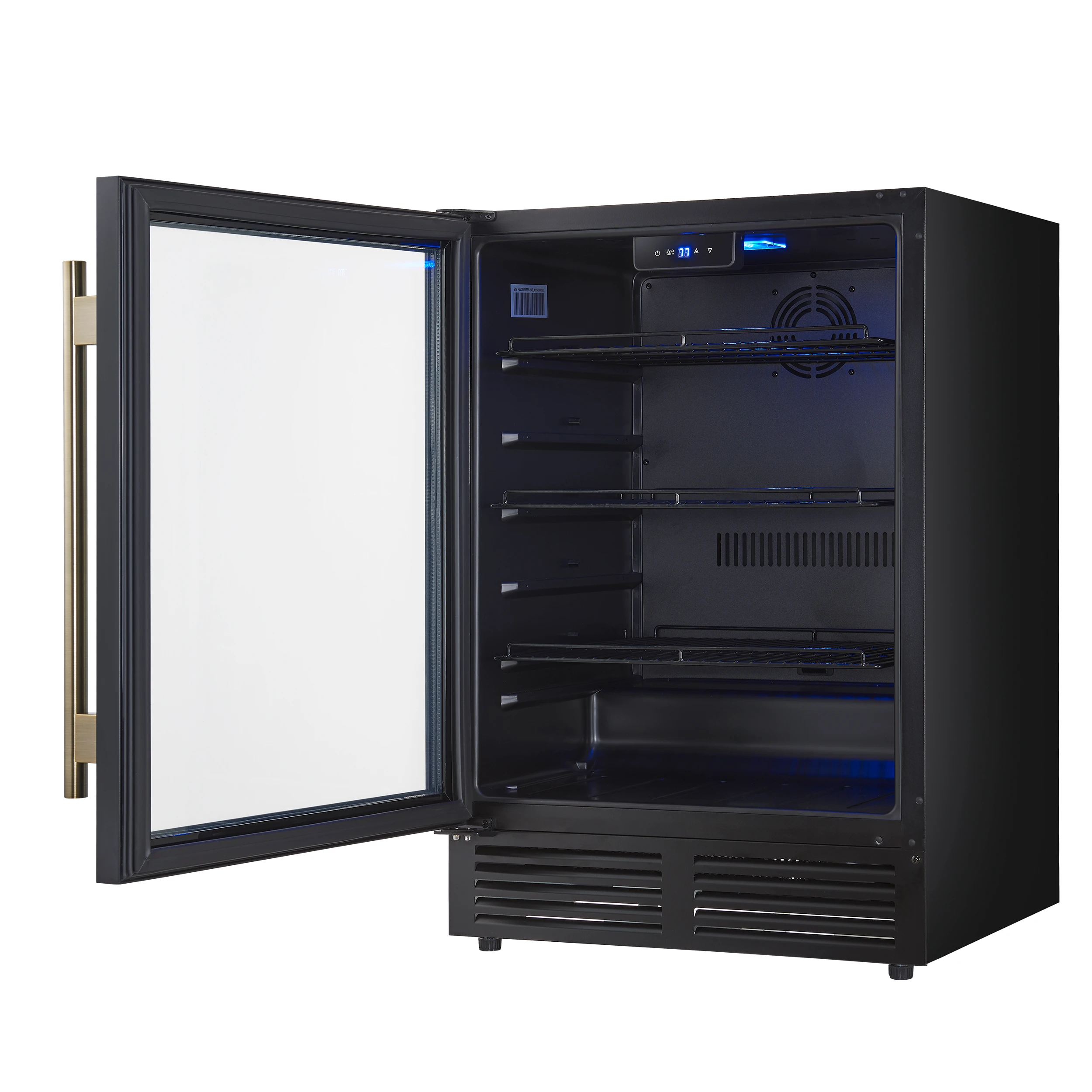 Frescolino 24 Inch Beverage Cooler, with Antique Brass Handles, with LED Lighting, Triple Glass Door, 188 Can Capacity, Built-In or Freestanding FWCDR666524BLK