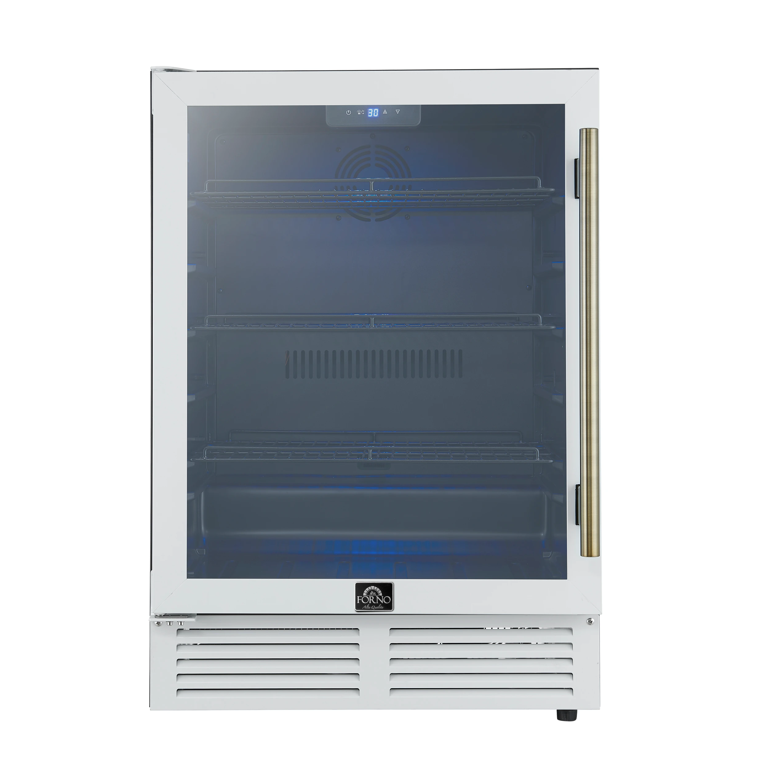 Frescolino 24 Inch Beverage Cooler, with Antique Brass Handles, with LED Lighting, Triple Glass Door, 188 Can Capacity, Built-In or Freestanding FWCDR666524WHT