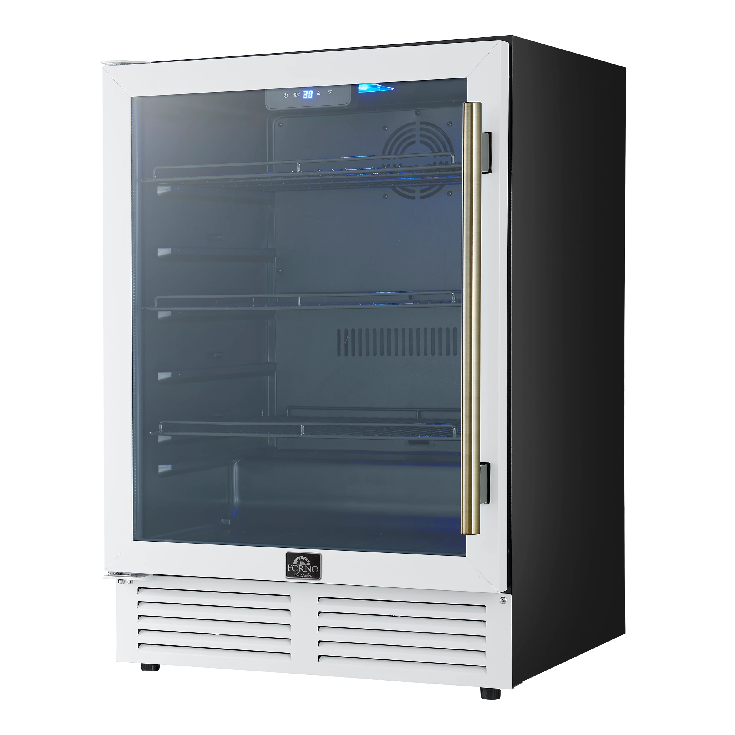 Frescolino 24 Inch Beverage Cooler, with Antique Brass Handles, with LED Lighting, Triple Glass Door, 188 Can Capacity, Built-In or Freestanding FWCDR666524WHT