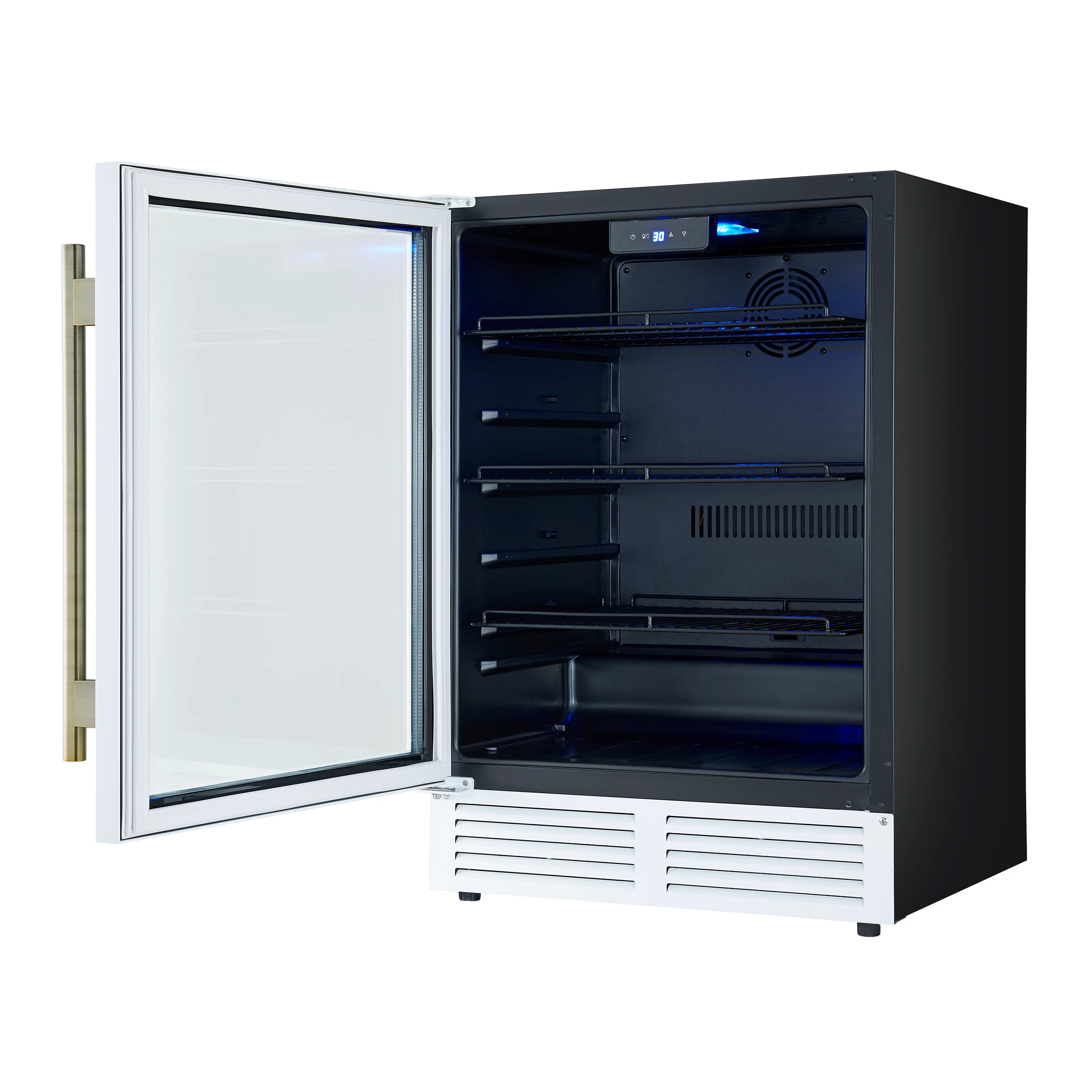 Frescolino 24 Inch Beverage Cooler, with Antique Brass Handles, with LED Lighting, Triple Glass Door, 188 Can Capacity, Built-In or Freestanding FWCDR666524WHT