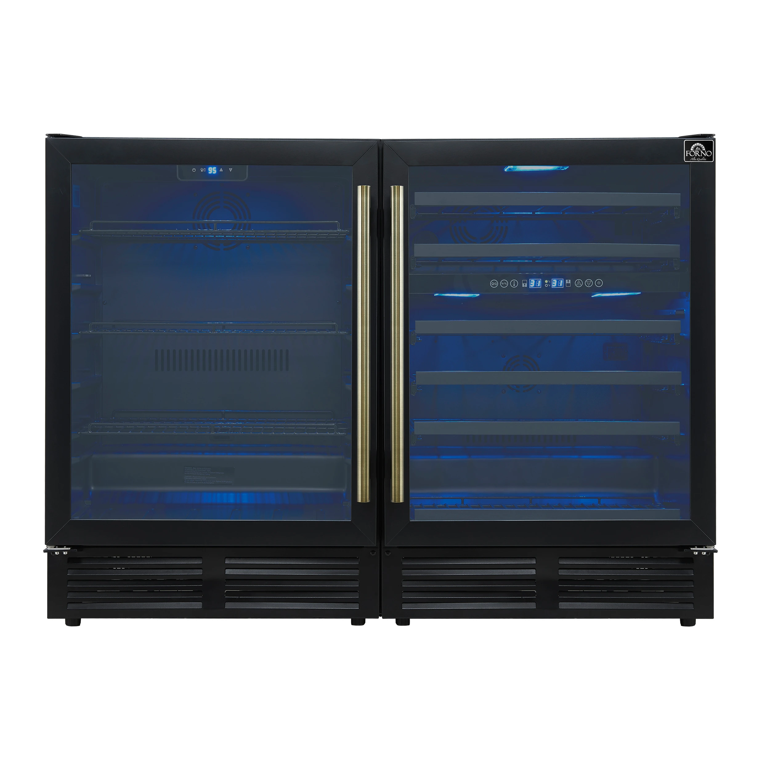 Gemello 48 Inch Side-by-Side Wine and Beverage Cooler in Black with Antique Brass Handles, French Door, 9.6 cu. ft. FWCDR669948BLK