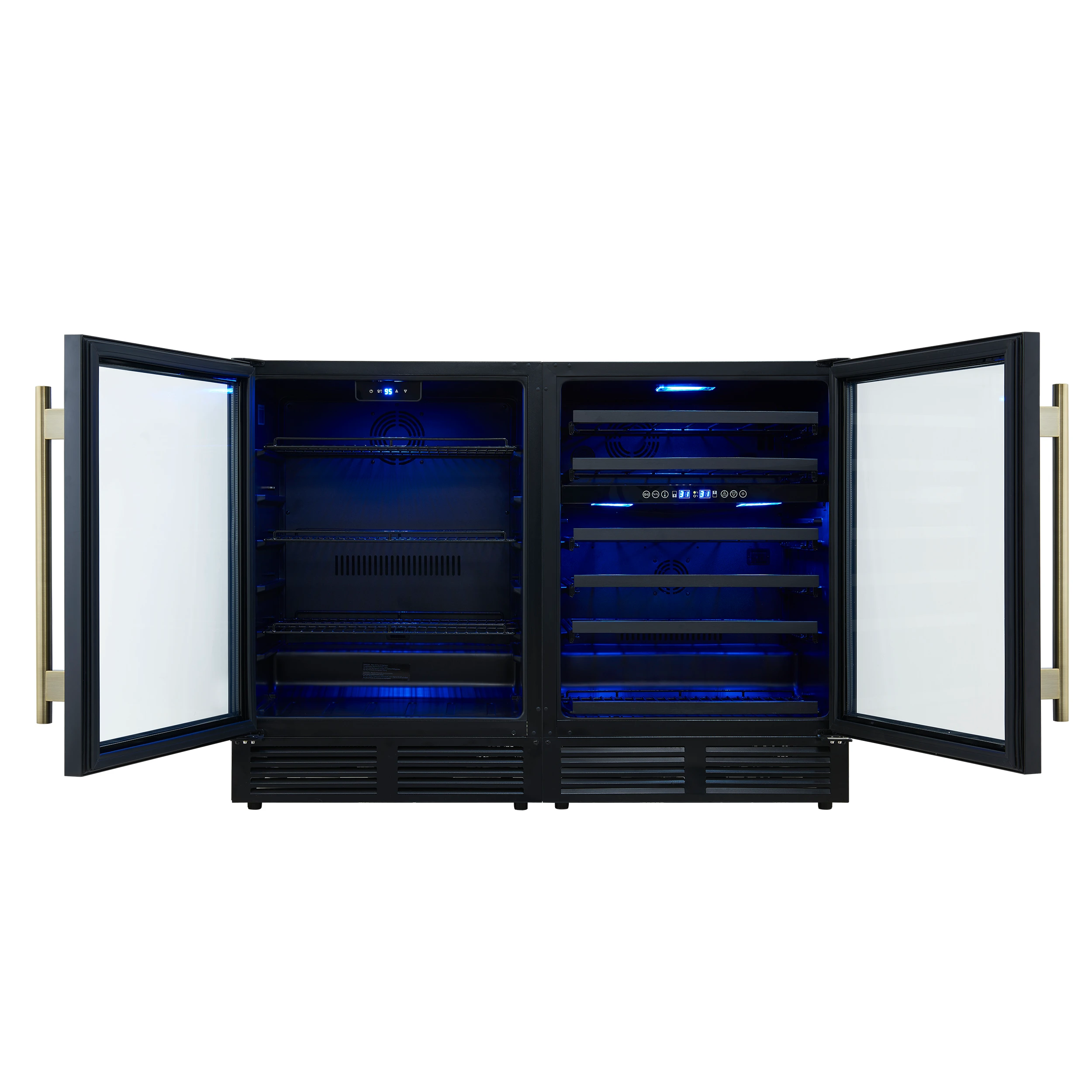 Gemello 48 Inch Side-by-Side Wine and Beverage Cooler in Black with Antique Brass Handles, French Door, 9.6 cu. ft. FWCDR669948BLK