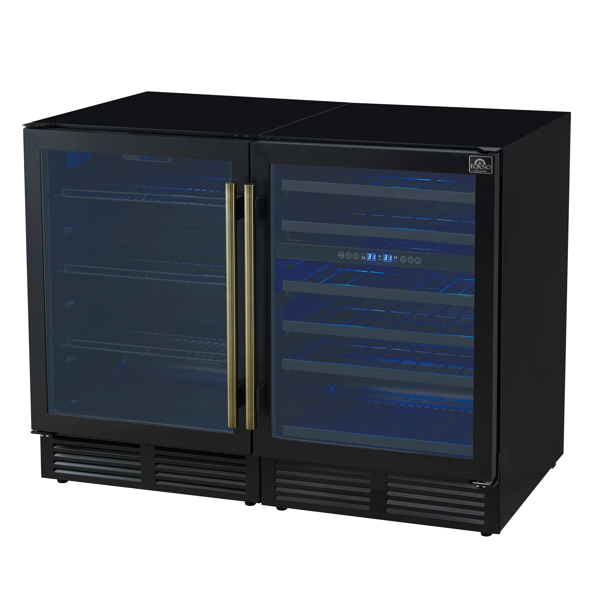 Gemello 48 Inch Side-by-Side Wine and Beverage Cooler in Black with Antique Brass Handles, French Door, 9.6 cu. ft. FWCDR669948BLK