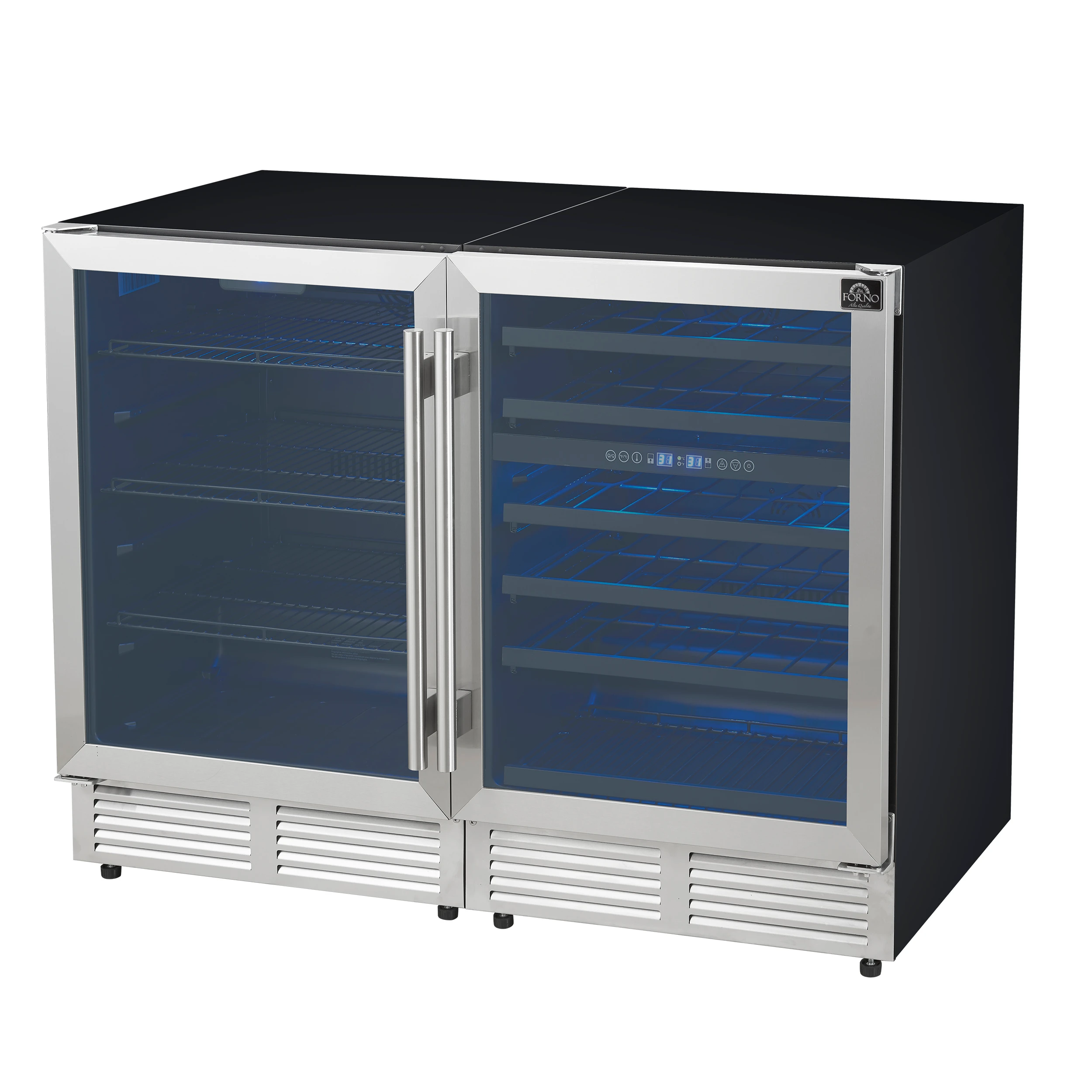Gemello 48 Inch Side-by-Side Wine and Beverage Cooler in Stainless Steel, French Door, 9.6 cu. ft. FWCDR669948S