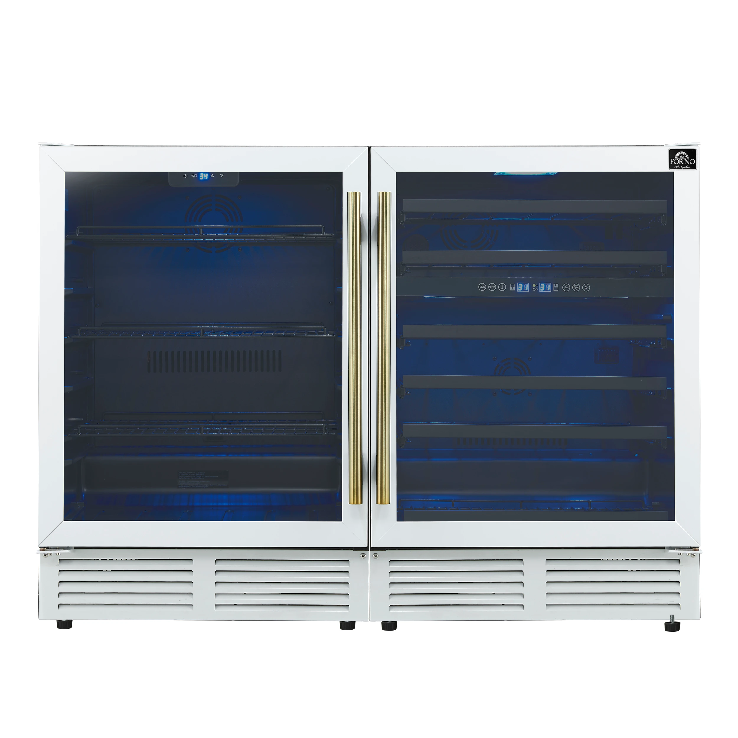 Gemello 48 Inch Side-by-Side Wine and Beverage Cooler in White with Antique Brass Handles, French Door, 9.6 cu. ft. FWCDR669948WHT
