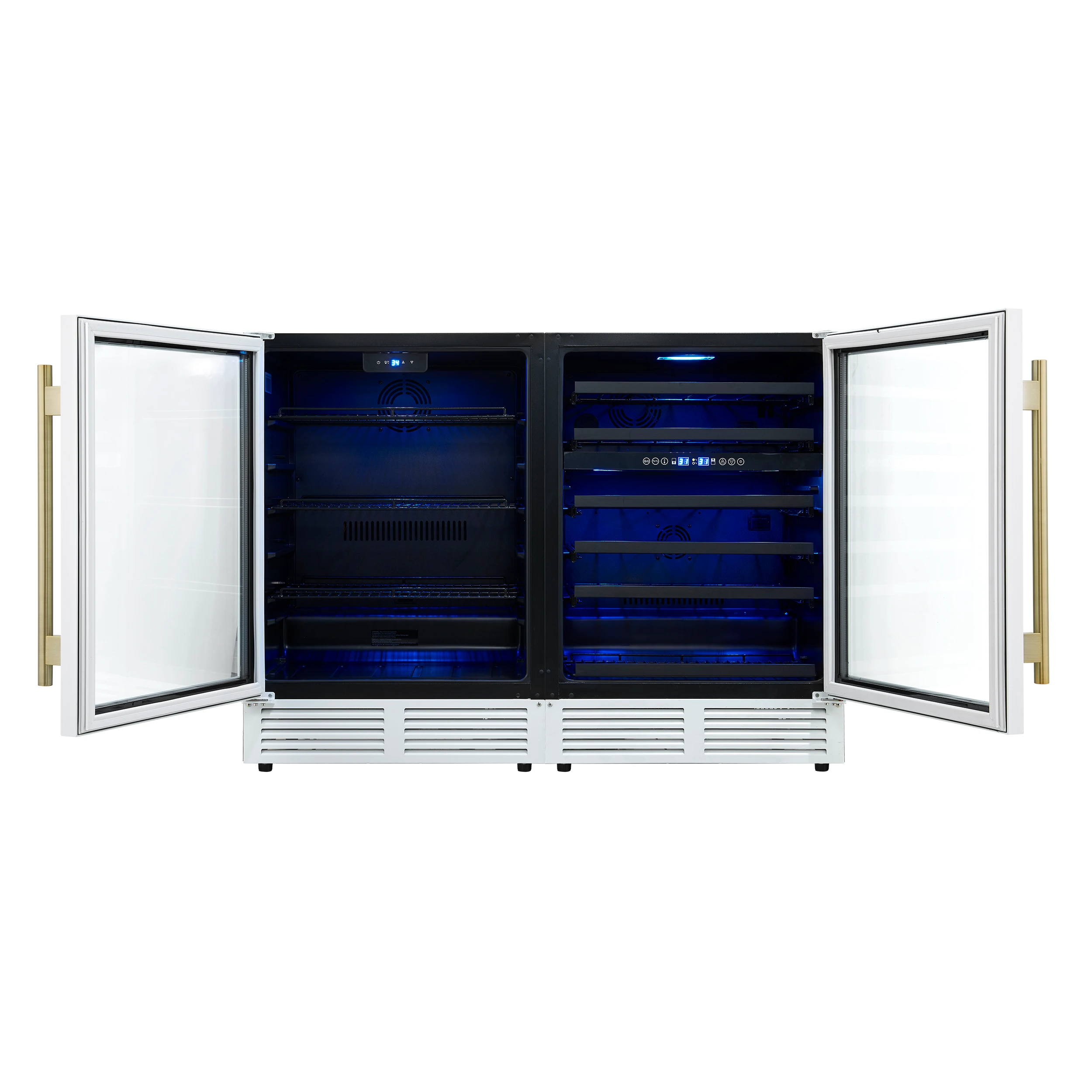 Gemello 48 Inch Side-by-Side Wine and Beverage Cooler in White with Antique Brass Handles, French Door, 9.6 cu. ft. FWCDR669948WHT