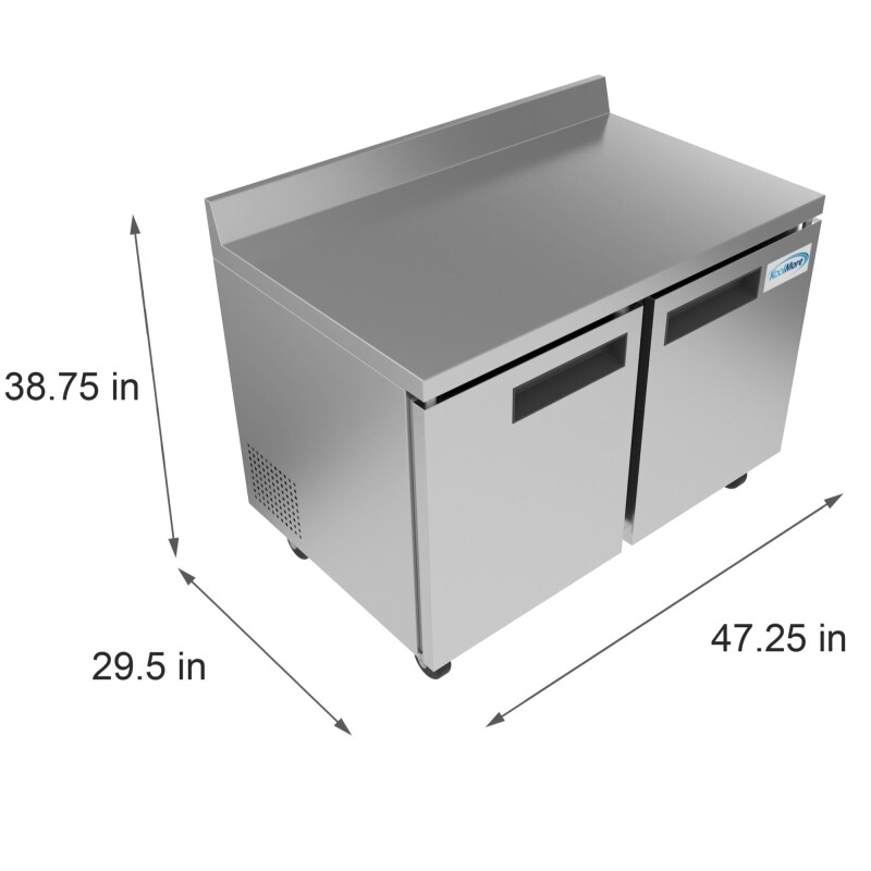 48 in. Stainless Steel Two-Door Worktop Commercial Freezer with 3.5 in. Backsplash, 12 cu. ft FWT2D12C