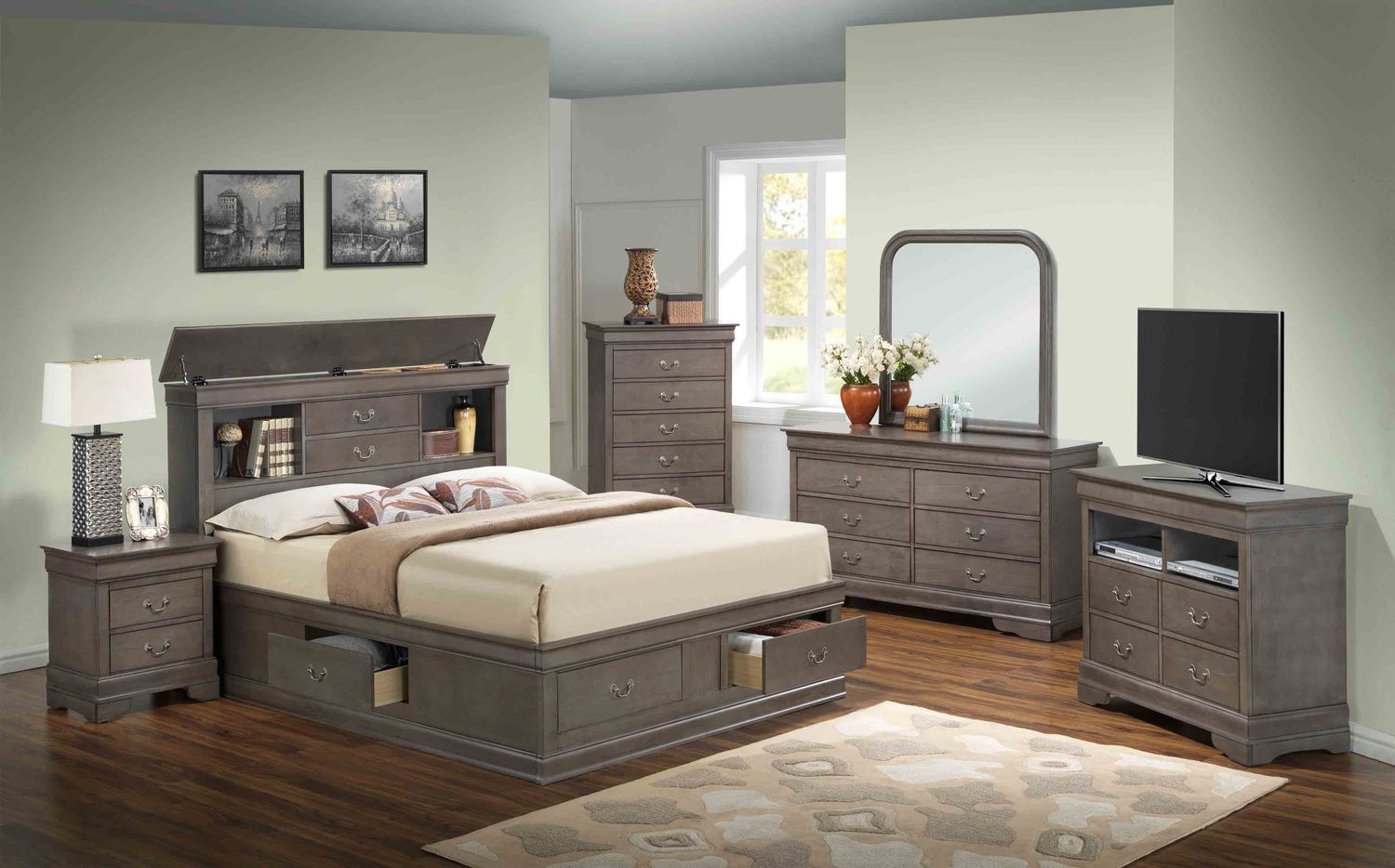 Glory Furniture G3105 Full Storage Bed in Grey G3105BFSB