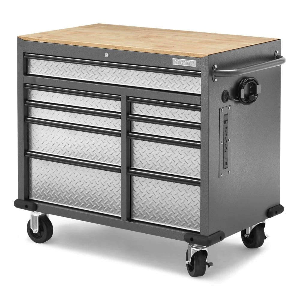 Premier 41 inch 9-drawer Mobile Tool Workbench with Solid Wood Top GAMT41HWJG
