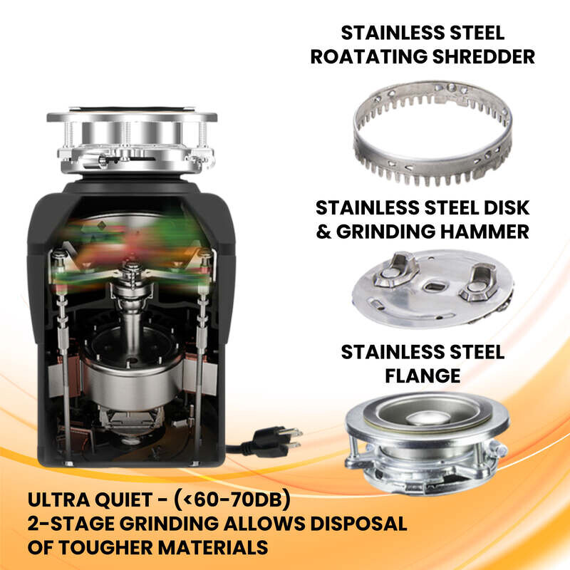 Garbage Disposal 3/4HP ULTRA QUIET 65 dB 2 Stage Grinding 1700 rpm 110V GD075, product image 3 of 17