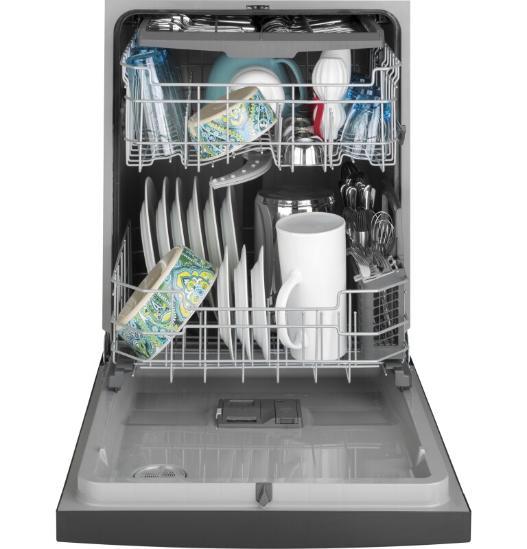 Front Control with Plastic Interior Dishwasher with Sanitize Cycle & Dry Boost GDF630PGMBB