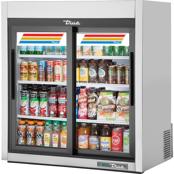 Slide Door Counter-Top Stainless Steel Exterior Squared Refrigerator with Hydrocarbon Refrigerant & LED Lighting GDM09SQSHCLD