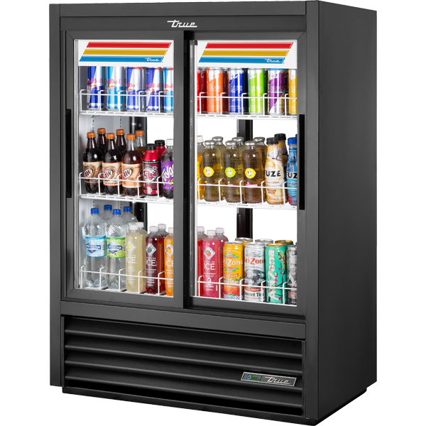 Slide Door Lower Height Narrow Depth Fast Lane Pass-Thru Refrigerator with Hydrocarbon Refrigerant and LED Lighting GDM33CPT54HCLD