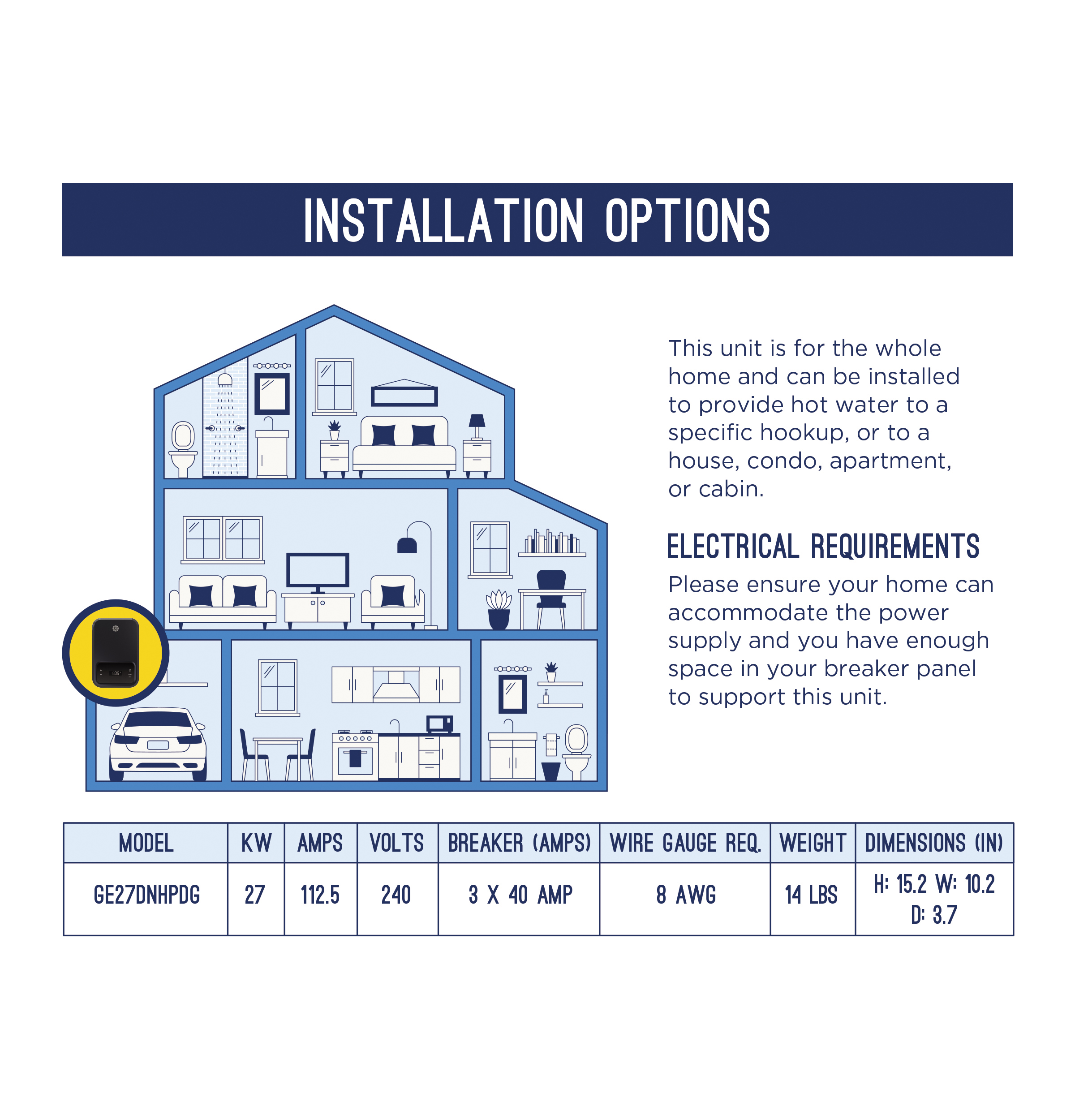 Tankless Electric Water Heater GE27DNHPDG
