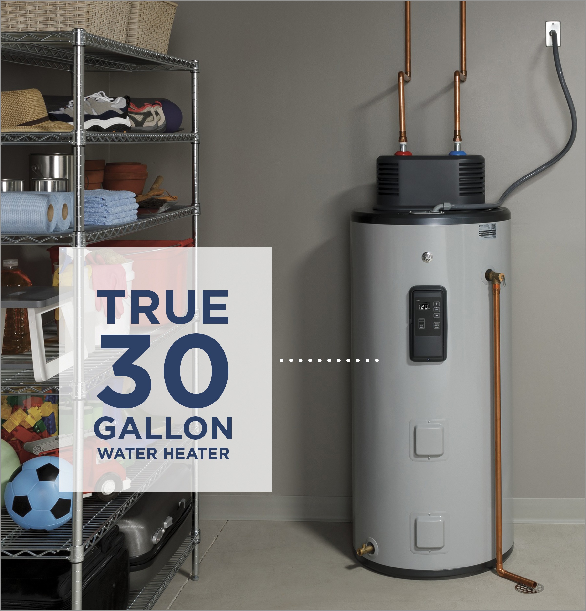 Smart 30 Gallon Electric Water Heater with Flexible Capacity GE30S10BMM