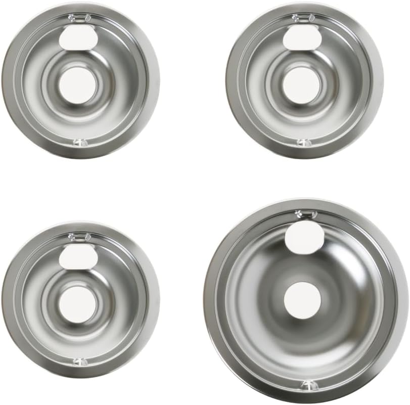 Range 4-Piece Chrome Drip Pan Set – 4-Pack Includes 3 6" and 1 8" Pans GE3618CA
