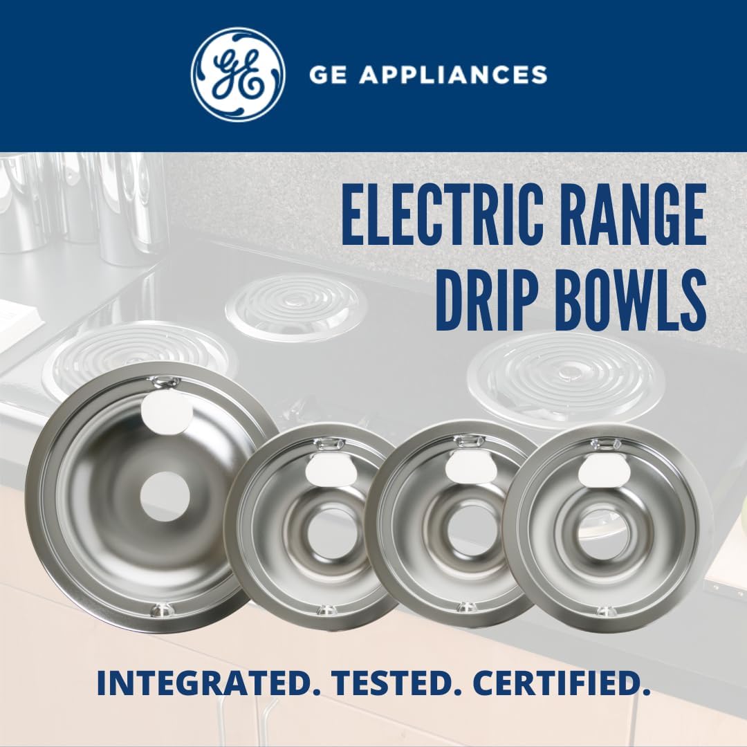 Range 4-Piece Chrome Drip Pan Set – 4-Pack Includes 3 6" and 1 8" Pans GE3618CA