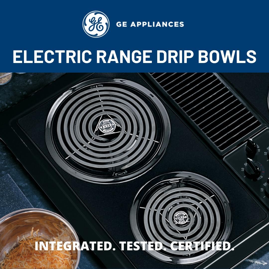 Range 4-Piece Porcelain Drip Pan Set – 4-Pack Includes 3 6" and 1 8" Pans GE3618PA