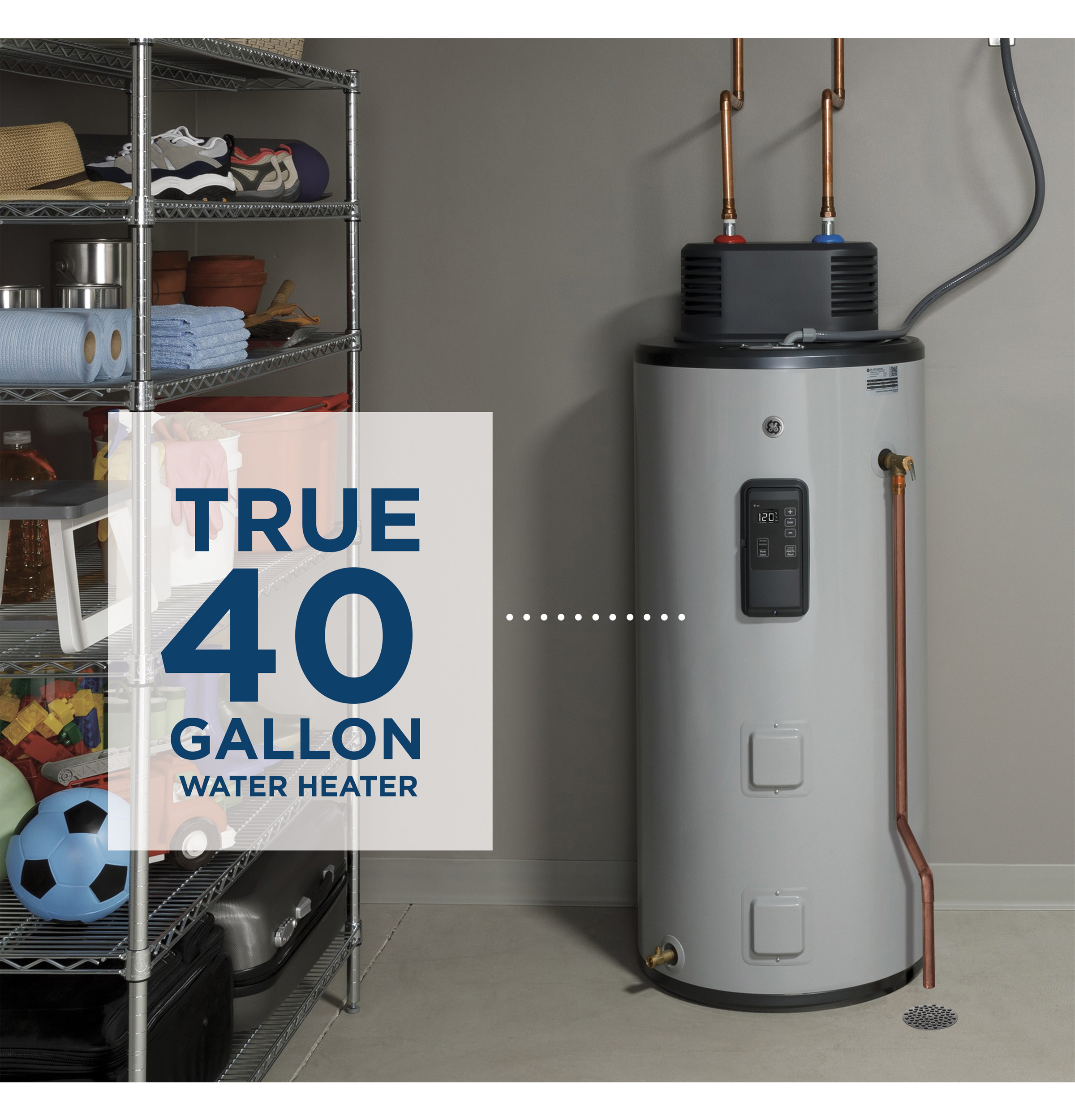 Smart 40 Gallon Electric Water Heater with Flexible Capacity GE40S10BMM