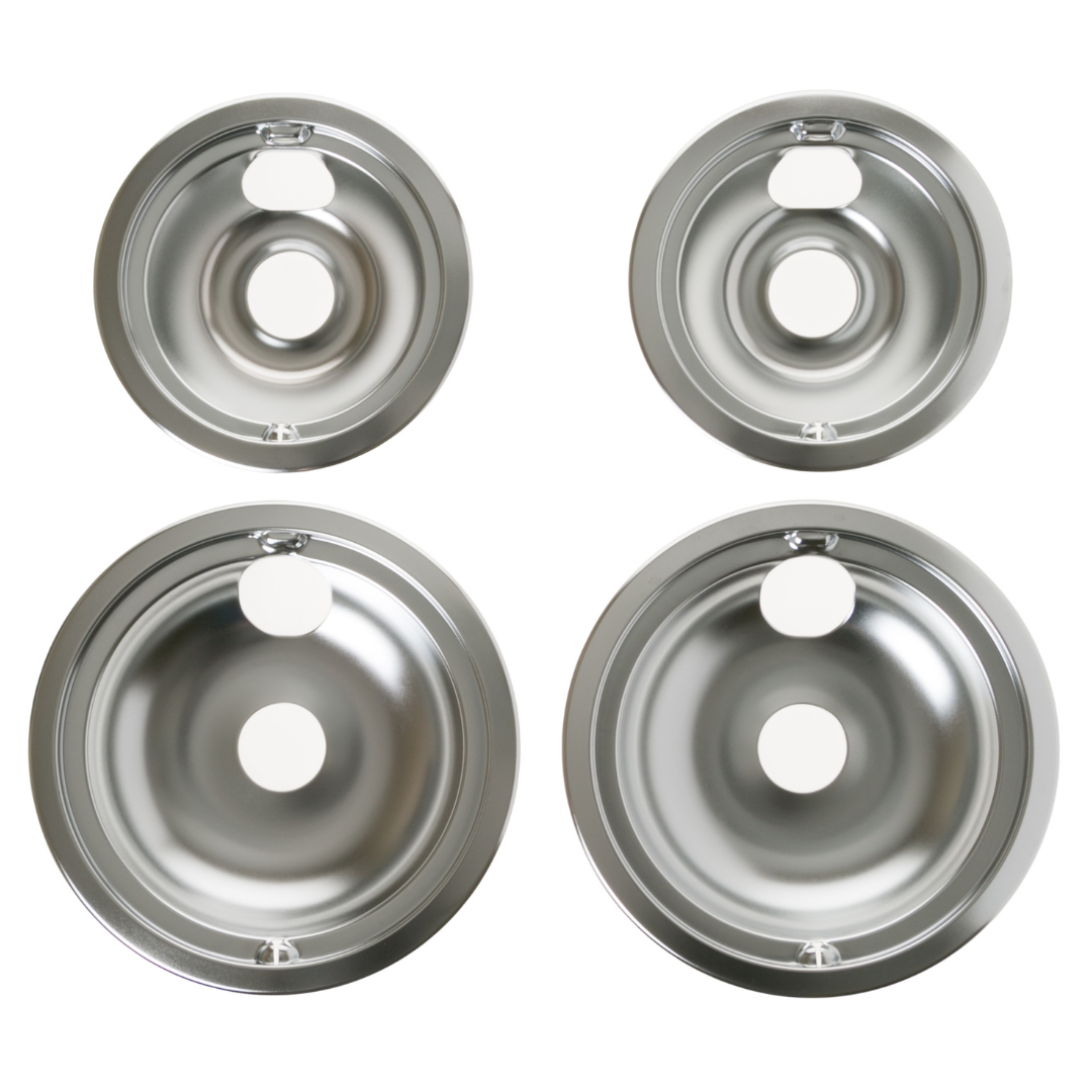 Range 4-Piece Drip Pan Set | 6" & 8" Chrome Replacement Bowls GE68CA