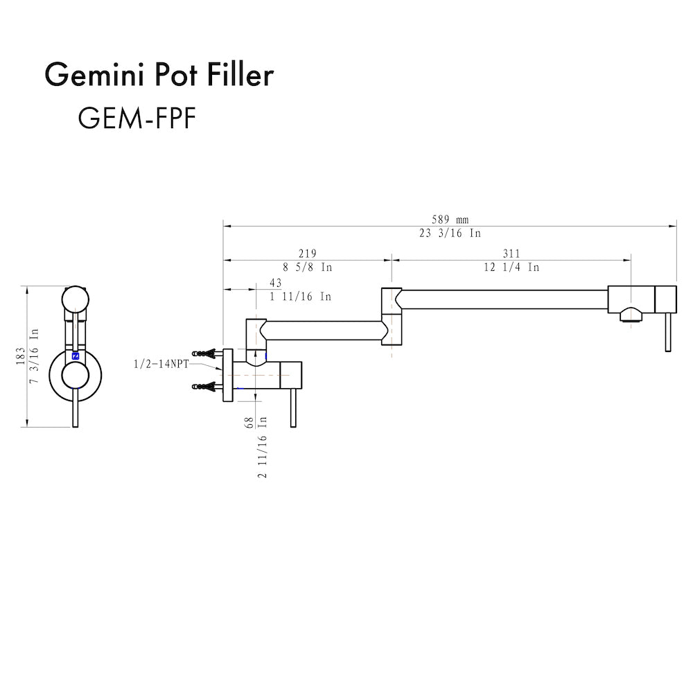 Gemini Pot Filler In Brushed Nickel GEMFPFBN