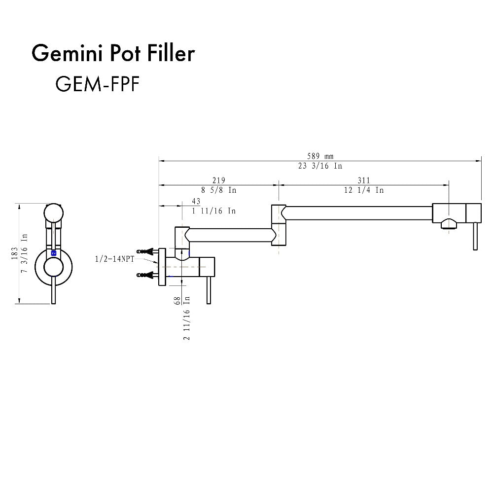 Gemini Pot Filler In Chrome GEMFPFCH