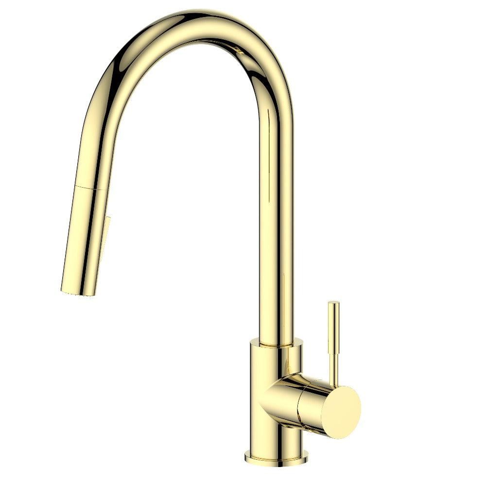 Autograph Edition Gemini Pull Down Single Handle Kitchen Faucet In Polished Gold GEMKFPG