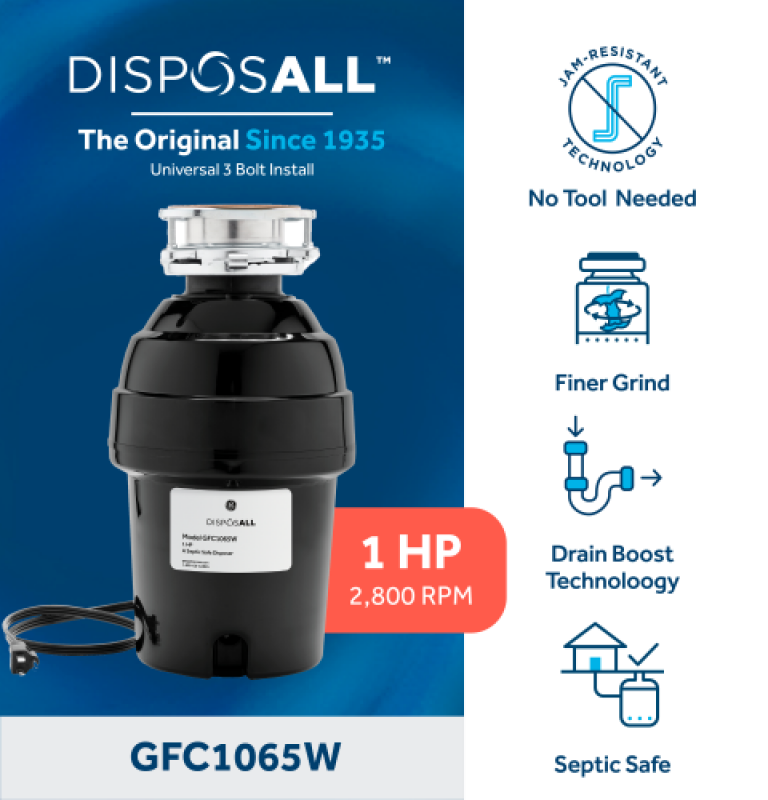 Disposall® 1 Hp Continuous Feed Garbage Disposer - Corded view 20