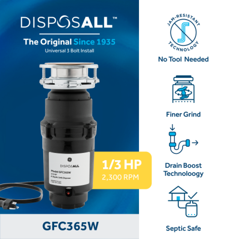 Disposall® 1/3 Hp Continuous Feed Garbage Disposer - Corded view 18