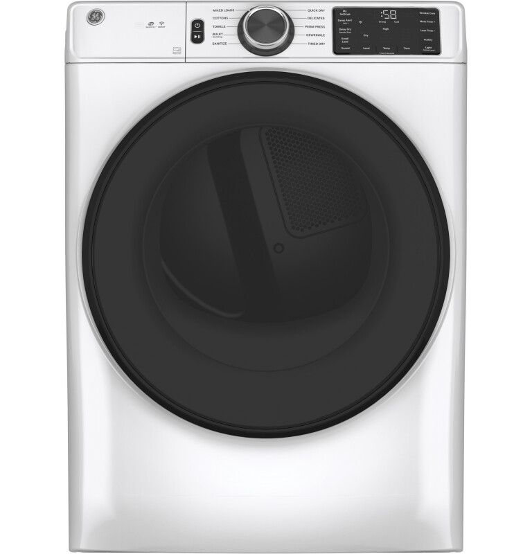 GE 7.8 cu. ft. Capacity Smart Front Load Electric Dryer with Sanitize Cycle White GFD55ESSNWW Picture 1