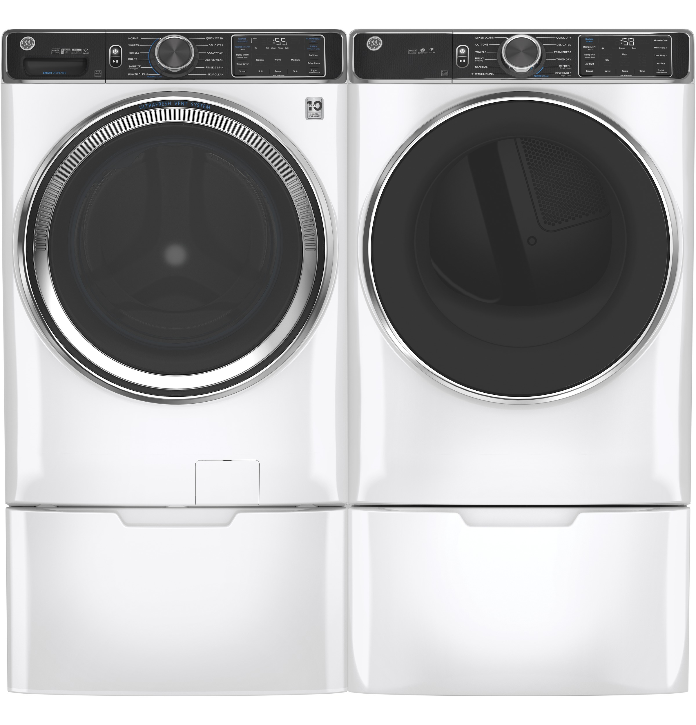 7.8 cu. ft. Capacity Smart Front Load Gas Dryer with Steam and Sanitize Cycle GFD85GSSNWW