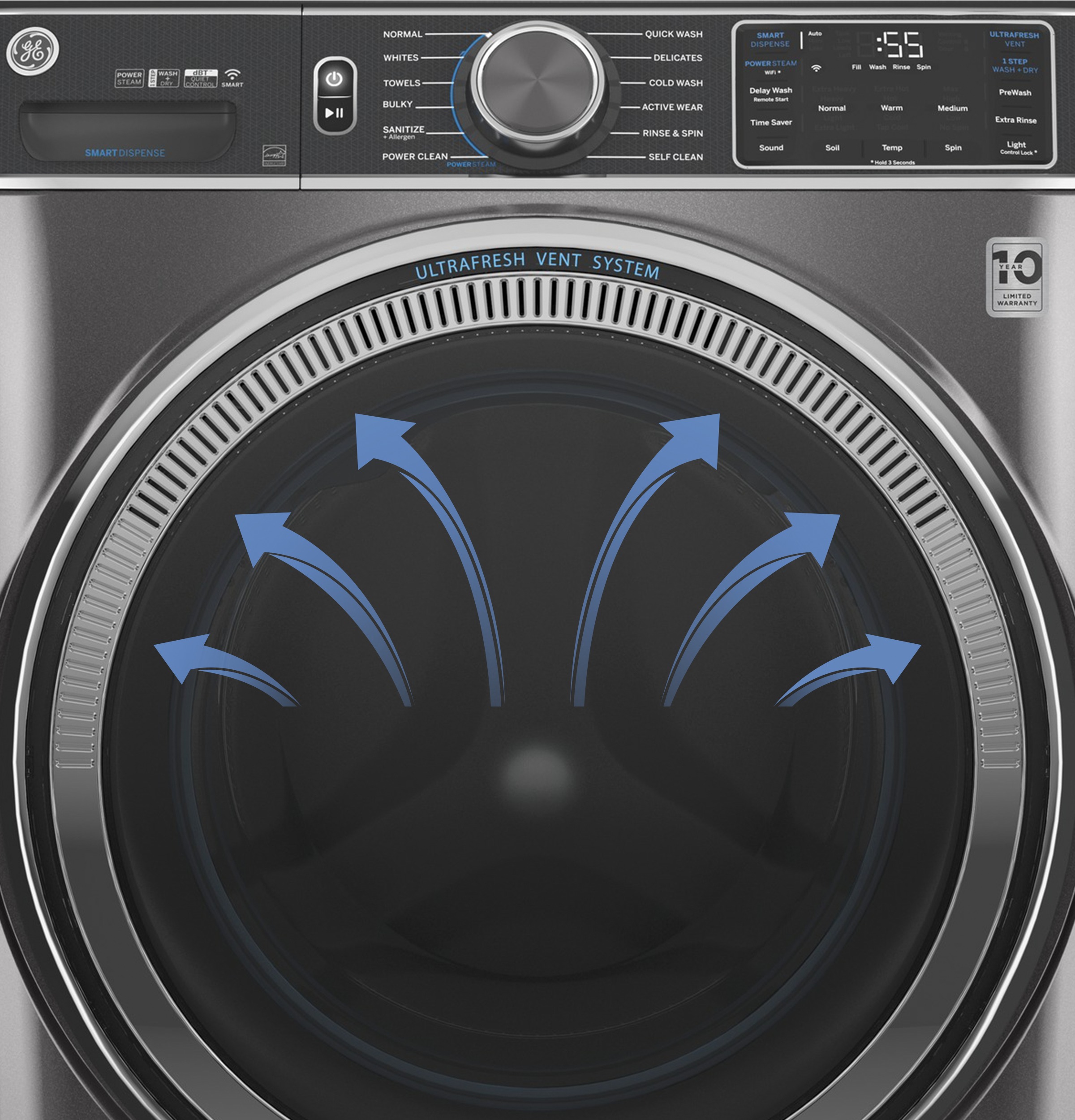 7.8 cu. ft. Capacity Smart Front Load Gas Dryer with Steam and Sanitize Cycle GFD85GSSNWW