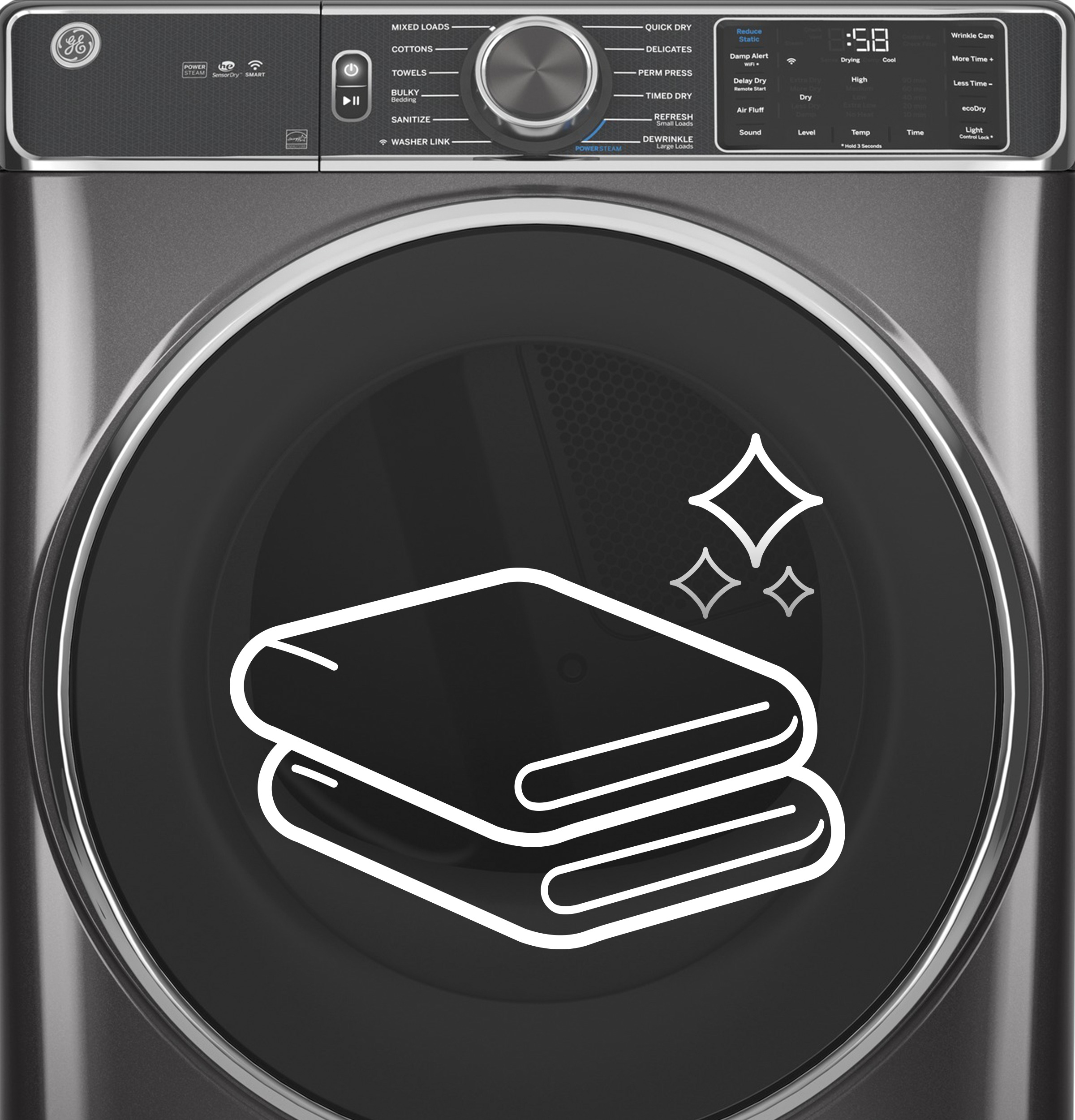7.8 cu. ft. Capacity Smart Front Load Gas Dryer with Steam and Sanitize Cycle GFD85GSSNWW