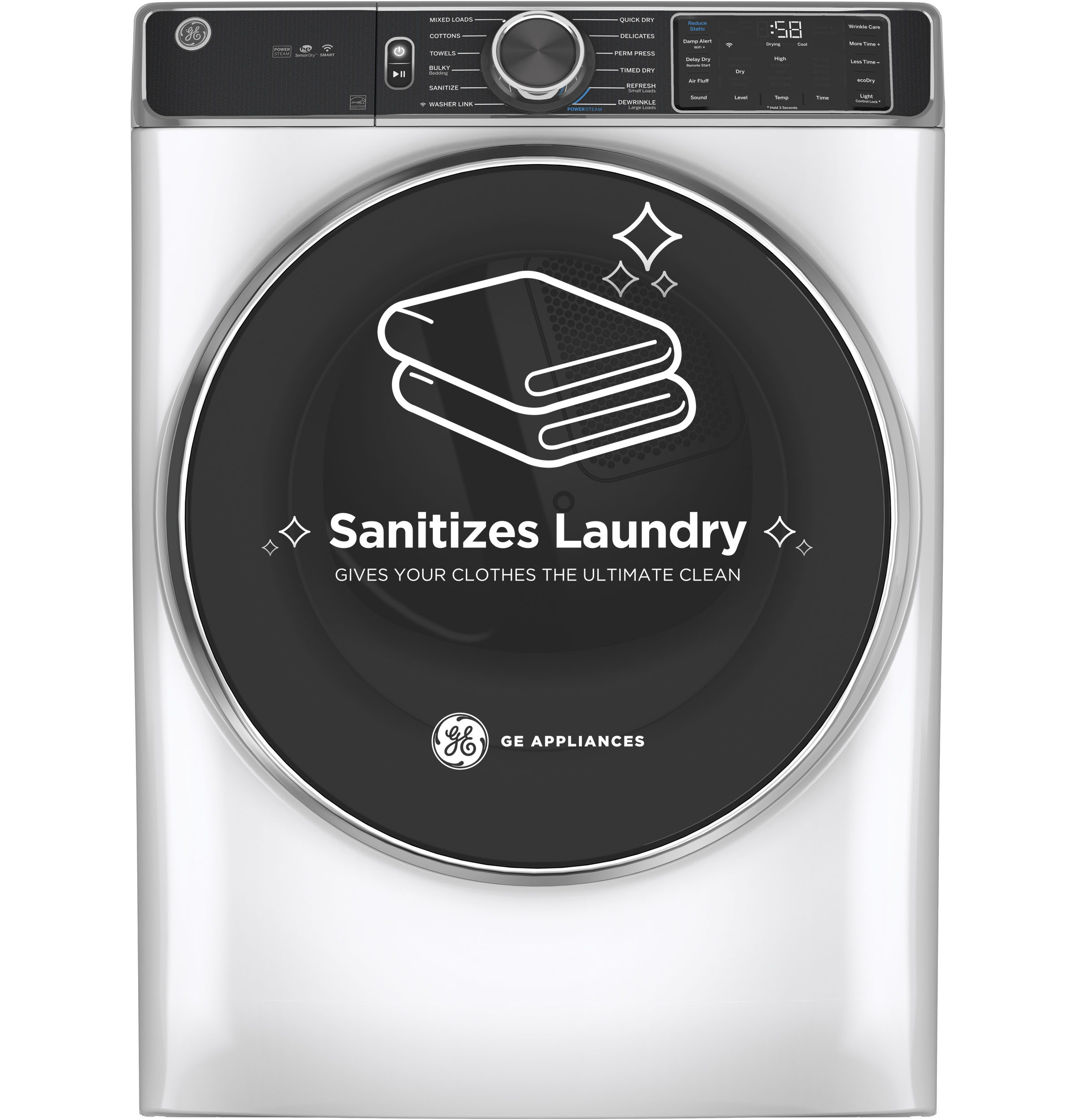 7.8 cu. ft. Capacity Smart Front Load Gas Dryer with Steam and Sanitize Cycle GFD85GSSNWW