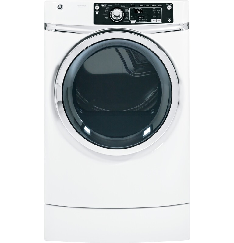8.1 cu. ft. capacity RightHeight Design Front Load gas dryer with steam GFDR270GHWW
