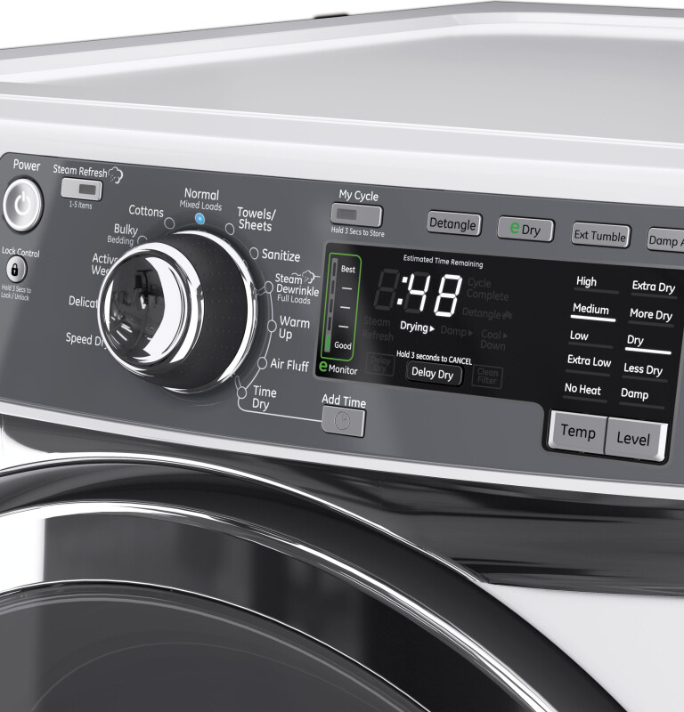 8.3 cu. ft. capacity RightHeight Design Front Load electric dryer with steam GFDR480EFWW, product image 4 of 16