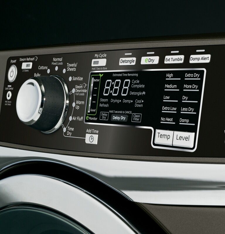 8.3 cu. ft. capacity RightHeight Design Front Load electric dryer with steam GFDR485EFMC, product image 2 of 20