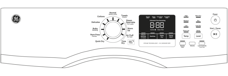 7.5 cu. ft. capacity frontload dryer with steam GFDS170GHWW