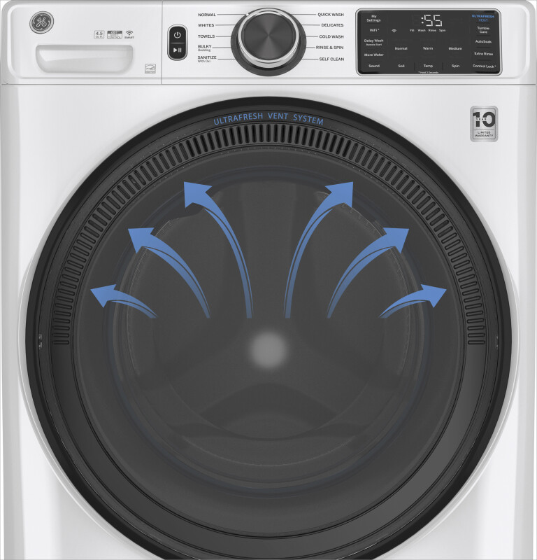 GE 4.5 cu. ft. Capacity Smart Front Load Washer with UltraFresh Vent System with OdorBlock and Sanitize w/Oxi White GFW510SCNWW Picture 1