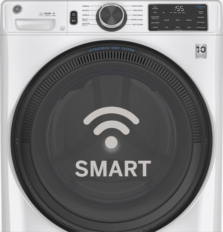 4.5 cu. ft. Capacity Smart Front Load Washer with UltraFresh Vent System with OdorBlock and Sanitize w/Oxi GFW510SCNWW