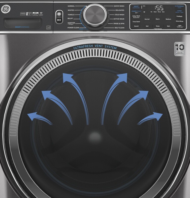 4.8 cu. ft. Capacity Smart Front Load Steam Washer with SmartDispense UltraFresh Vent System with OdorBlock and Steam GFW650SSNWW