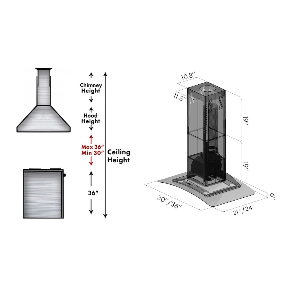 36 in. Convertible Vent Island Mount Range Hood GL9I36