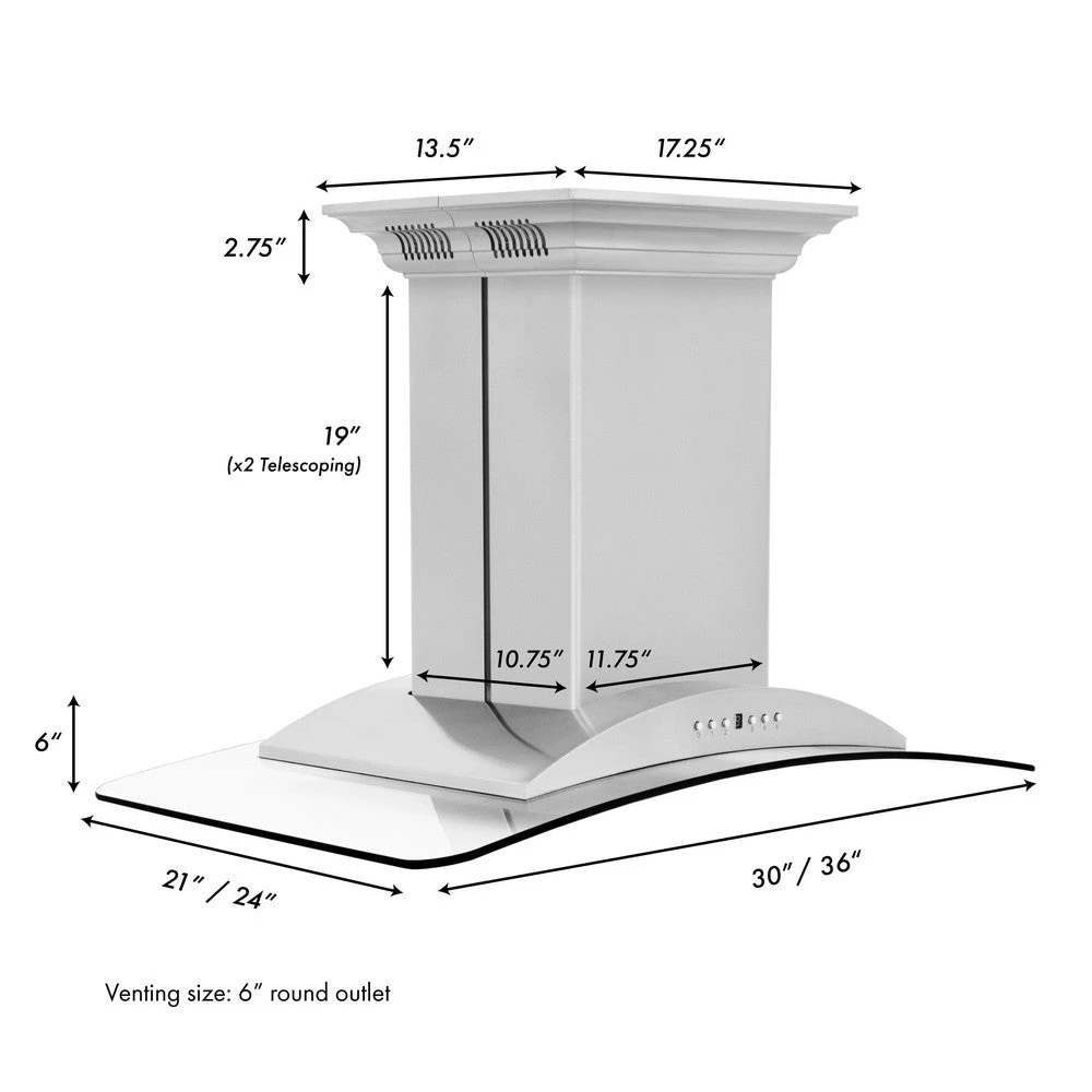 36 in. CrownSound™ Ducted Vent Island Mount Range Hood GL9ICRNBT36
