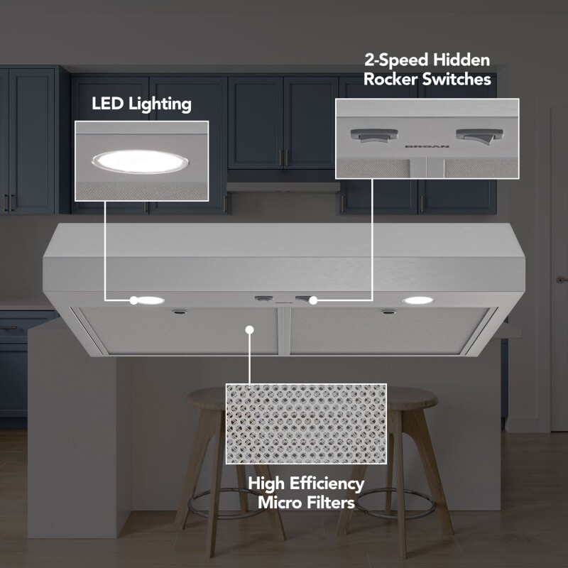Broan-NuTone 30-Inch Under Cabinet Range Hood, ENERGY STAR, 350 Max Blower CFM, Stainless Steel view 2